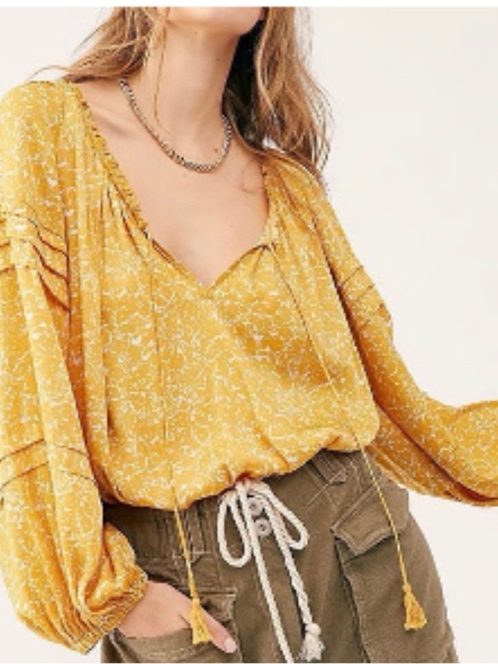 Intimately Free Free People Yellow Floral V-Neck Peasant Blouse XS